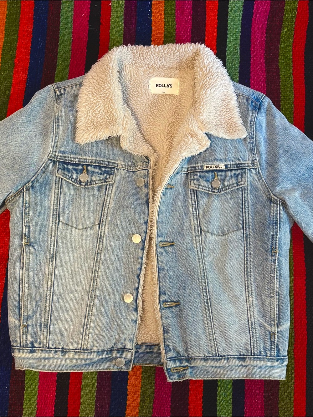 ROLLA'S Light Blue Denim Jacket with Cream Sherpa Collar
